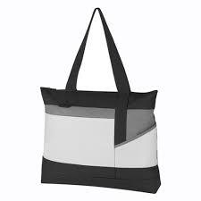 Advantage Tote Bag Front Pocket Top Zippered Closure Loop For Attaching Pen Or Keys ID Holder 22″ Handles Spot Clean/Air Dry, Black, 18″ W x 15″ H x 3″ D