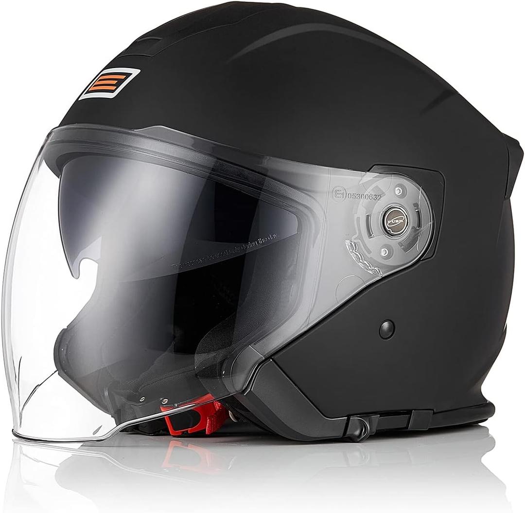 ORIGINE 3/4 Open Face Motorcycle Helmet with Double Visor for Scooters, DOT Approved (XL, Black)