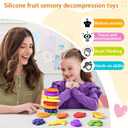 16PCS Various Fruit Shapes Textures Fidget Toys Sensory Stone for KidsTextured Soft Worry Stone for Autism Kids Calming Fidget Stress Toys for Students Anxiety Relief Small Prizes Fidget Toys