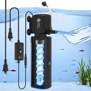 AquaMiracle Fish Tank Filter with Timer & Filter Sponge, 300GPH U - V Aquarium Filter with Aeration & Rainfall Modes, Effective Turtle Filter for Green Water Control (60-150 Gal Tank)
