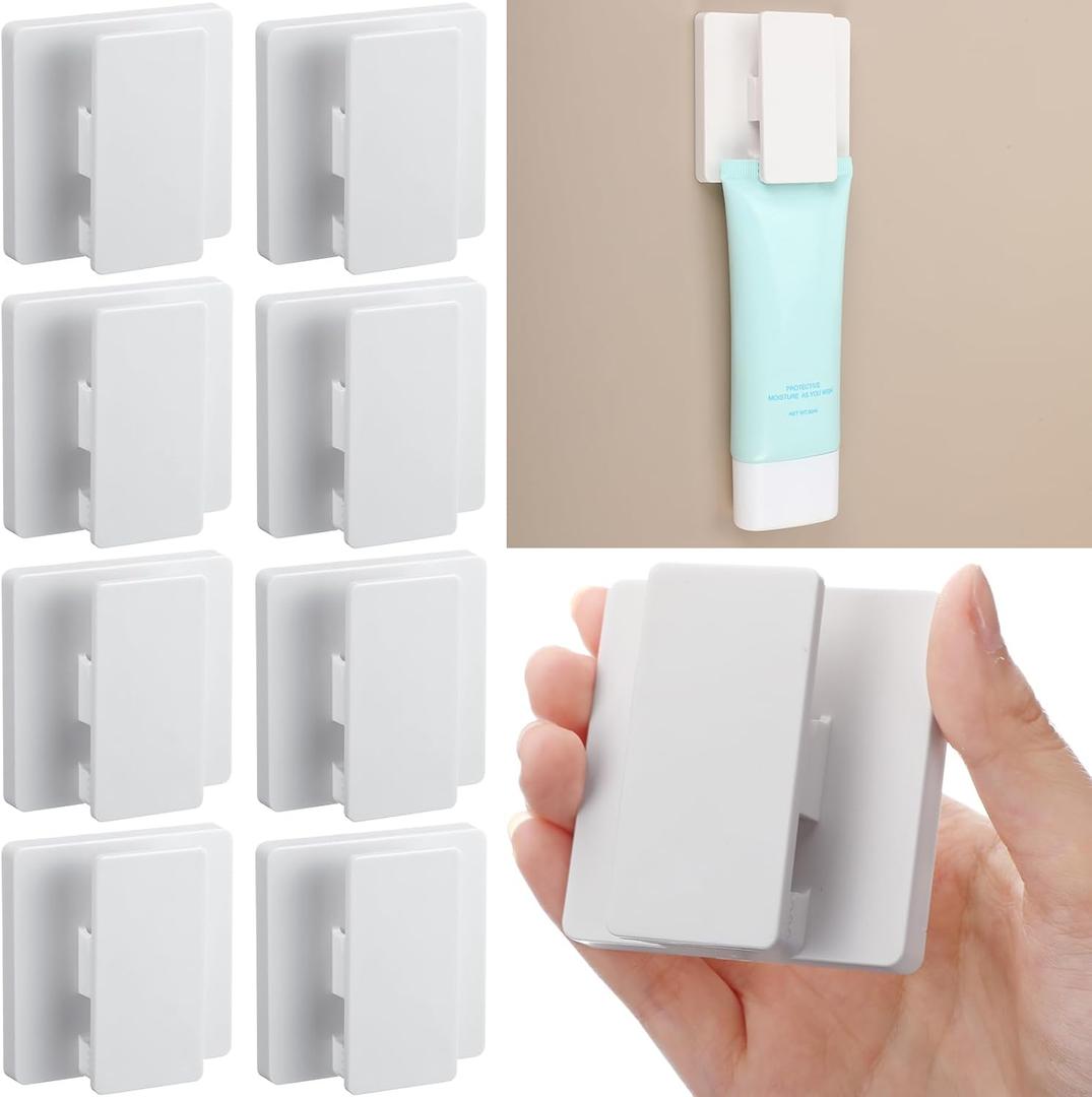 Briwooody 8 Pcs Large Self Adhesive Clips Wall Tapestry Clips No Drilling Towel Holder Adjustable Spring 15 mm Flag Hanger for Bathroom Kitchen Home Office Hotel(White, Rectangle Style)