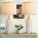 Ireliare 28" Table Lamps for Living Room Set of 2, Farmhouse Lamps for Bedroom with USB A+C Charging Ports, Touch Lamps for Nightstand, 2 Bulbs Included