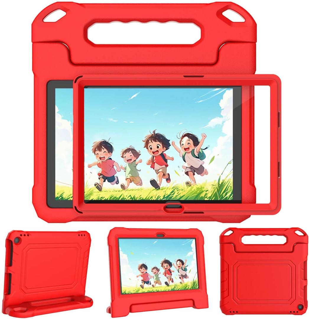 Kids Case for 10 Inch Tablet(2023/2021 Release, 13th/11th Generation), with Built-in Screen Protector, Durable Shockproof Handle Stand Kids Cover, Not for iPad Samsung Tablet, Red