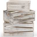 AVLA 3 Pack Wooden Storage Crates, Rustic Nesting Container Bin with Handles, Decorative Farmhouse Wood Basket, Vintage Wood Box Display Risers for Home, Kitchen Pantry Cabinet, Shelf, Counter (White)