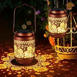 KOOPER Solar Lanterns Outdoor Waterproof Birthday Gifts for Women Mon Grandma, 2 Pack Brighter Hummingbird Hanging Solar Lantern Lights Outdoor, Metal Outdoor Decoration for Yard, Porch (Sunflower)