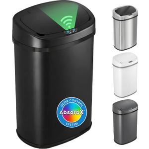 iTouchless 13 Gallon Oval Automatic Garbage Can with Odor Filter, 50L Touchless Kitchen Wastebasket, Smart Hands-Free Motion Sensor Lid, Fingerprint-Proof, Soft-Close, Modern Matte Black Finish