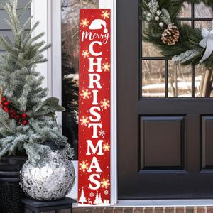 Perfnique Lighted Merry Christmas Sign, 47.3" Illuminated Welcome Porch Sign for Front Door, Wooden Hanging Yard Signs Standing Xmas Decor