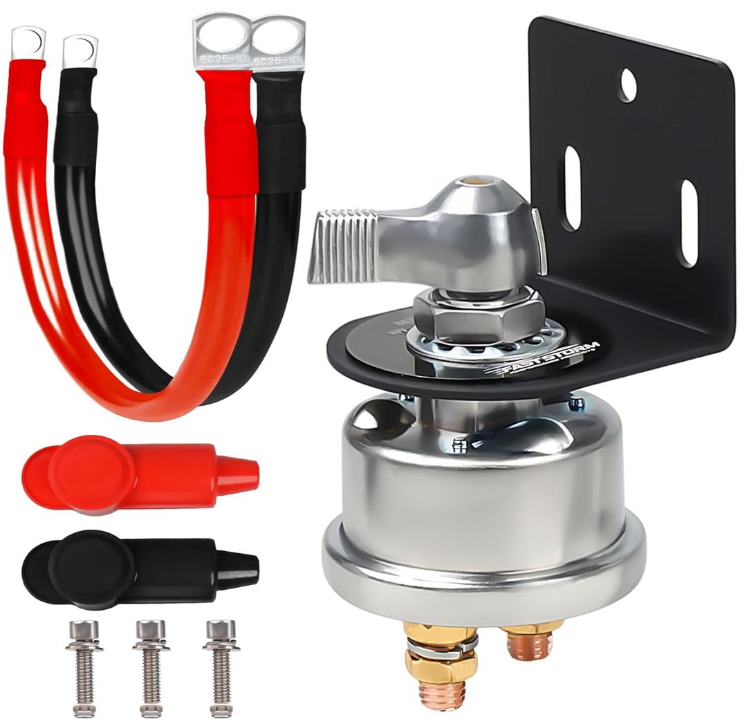 200A 12-48V High Current Master Battery Disconnect Switch Battery Power Cut Off Isolator Killer Switch with Face Plate for Car Vehicle RV Truck Boat Marine ATV (Battery Switch with Mounting Bracket and Cable)