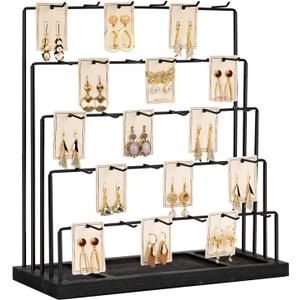 DGWJSU Earring Display Stands for Selling, Earring Rack Display Holder Stand, Jewelry Display for Selling Earring Cards, Bracelets, Hair Accessories, Rings, Necklaces (Black Wood, Common Size)