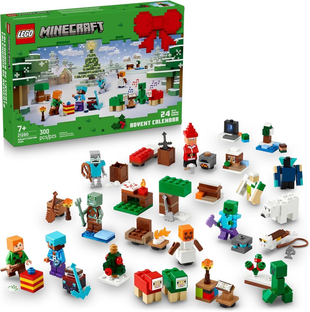 LEGO Minecraft Advent Calendar 2025 Building Toy - Kids Holiday Countdown Set for Boys & Girls, Ages 7+ - 24 Buildable Surprises & 8 Minifigures for Gamers - Collectible Gift for Christmas - 21280