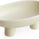 WENSHUO Three-Legs Ceramic Fruit Bowl for Kitchen Counter, Decorative Bowl for Table Dcor, 10-inch Oval Large Bowls for Breads (Matte Crme)