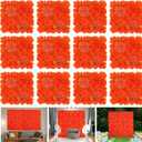 Artificial Flower Wall Panels - 12-Piece Set of 15x15 Inch Silk Roses Floral Backdrop Ideal for Wedding Celebrations, Festive Party Background and Elegant Home Decor -Orange