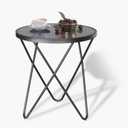 Round Coffee Table, Small Coffee Table End Table for Living Room, Bedroom, Balcony - Waterproof Black Marble Texture Top with Sturdy Metal Frame, Space-Saving Design, Easy Assembly, 21.7x19.7 Inches