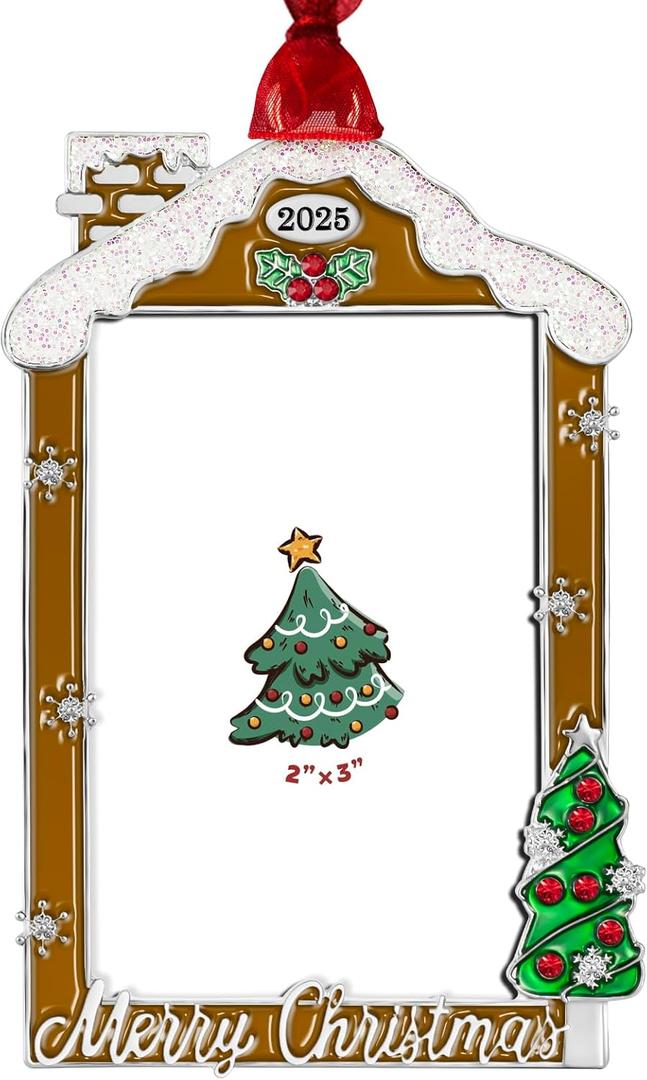 Elbertina Christmas Tree Hanging Ornaments 3x2 inch Picture Frame Photo Pendant Decoration (House-Yellow-25)