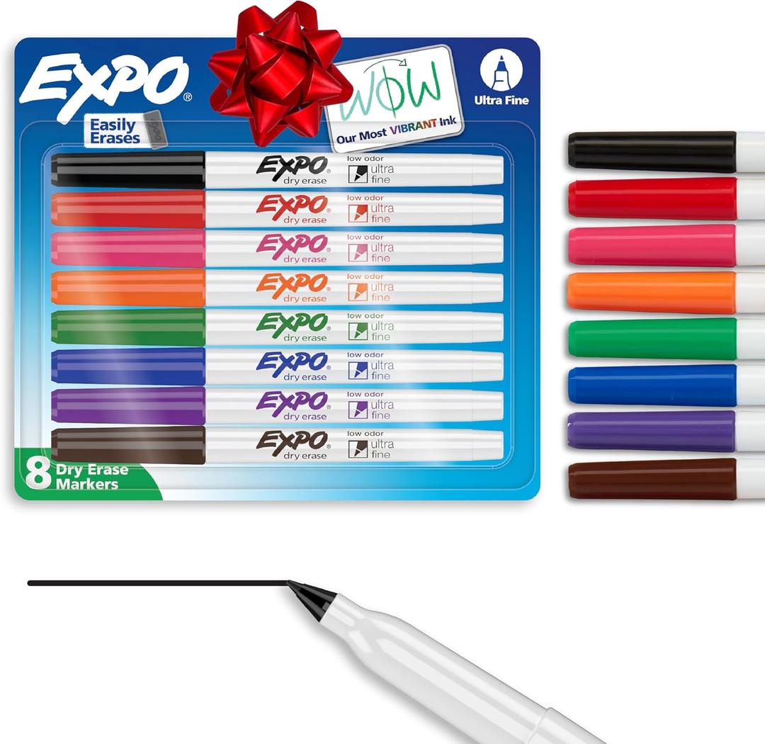 EXPO Low Odor Dry Erase Markers Ultra-Fine Tip Assorted Colors 8 Count