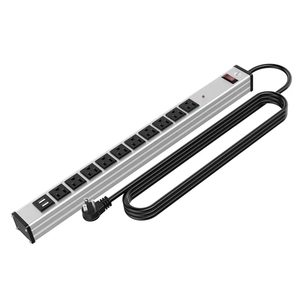 Oviitech10 Outlets Aluminum Power Strip Metal Socket Heavy Duty with 6 Ft Extension Cord, Workshop, Industrial, 15A, 125V, 1875W. Silver and Black