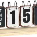 Metal Flip Calendar with Wooden Base, Daily Perpetual Desk Calendar with Large Display, Modern Farmhouse Desktop Calendar for Home Office Decor, Reusable and Foldable