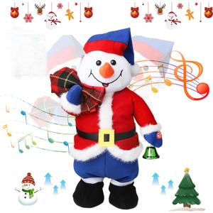 Singing Dancing Christmas Snowman Xmas Musical Plush Toy - Singing Rock Version of Santa Claus is Coming to Town, Interactive Xmas Snowman Toys, Fun Gift for Kids Adults, Holiday Decoration, 15