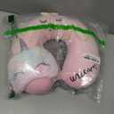 Kids Neck Pillow, Unicorn Kids Travel Neck Pillow for Traveling with Eye Mask, Toddler Travel Essentials for Road Trip Airplane Car Seat, Cute Headrest Memory Foam Pillows for Girl Gift (Pink)