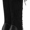 KysBloes Women Lace Goth Knee High Boots Buckle Block Heel Lace Up Knee Length Boots Punk Platform Tall Boots, Size 39