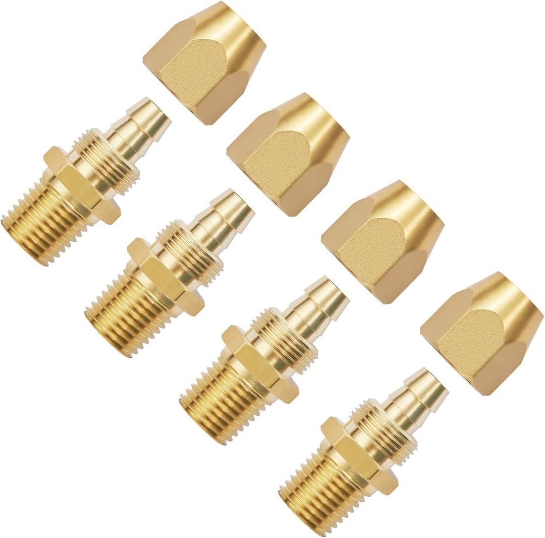 5 x 2pcs Premium Solid Brass Pneumatics Reusable PU Hose-End Repair Fitting, 3/8" Barb For 3/8-Inch ID Polyurethane Air Hose With 1/4" NPT