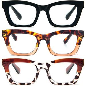 KoKoBin 3 Pack Oprah Style Reading Glasses for Women Blue Light Blocking, Cute Oversized Square Computer Readers Spring Hinge, +2.00
