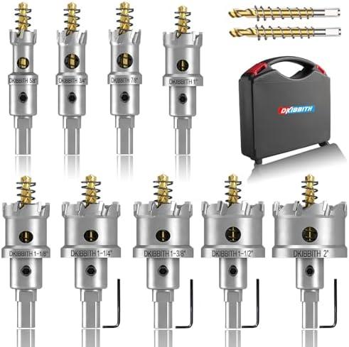 11 Pcs TCT Hole Saw Set, 5/ 8” to 2” Heavy-Duty Tungsten Carbide Hole Saws Kit for Stainless Steel Hard Metal Plastic Wood, 1” Cut Depth, with Detachable Pilot Drill Bits, Allen Wrench