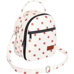 Joymee Lunch Box Insulated Lunch Bag Women Men Reusable Cooler Bag Adult Cute Lunch Tote Bags with Front Zipper Pocket, Adjustable Shoulder Strap for Work Office Picnic Travel, Beige-Strawberry