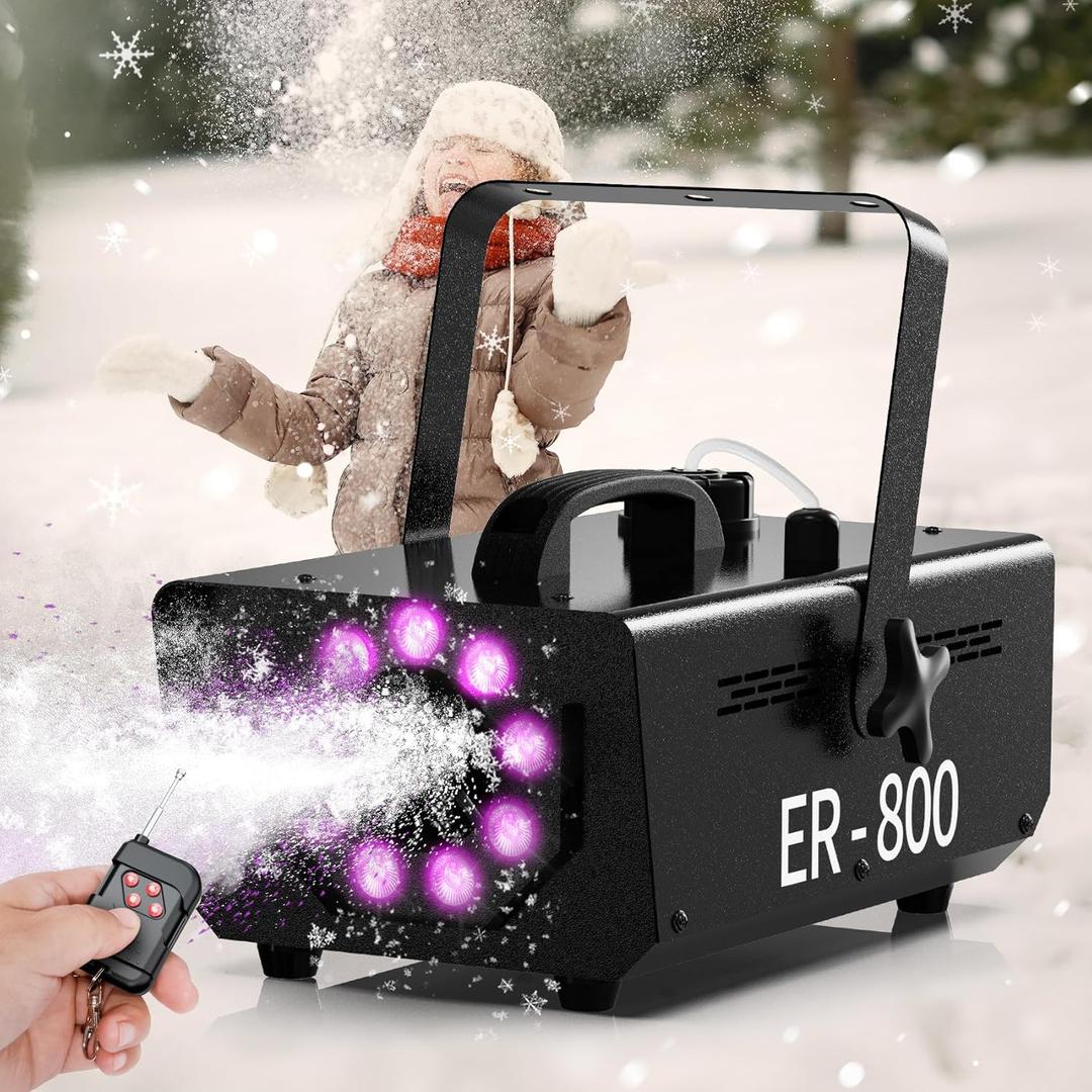 TEPU 800W Snow Maker Machines for Indoor Outdoors, Adjustable Snowflake Size with 9 Color Lights, Indoor and Outdoor Use, Snow Maker Machines for Indoor Outdoors for Parties Events, Black