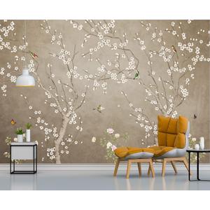 Plum Blossom Flower Bird Chinoiserie wall Mural Wallpaper for Bedroom 137" x 100"(Not Peel and Stick)