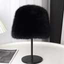 Upgraded Soft Fluffy Winter Bucket Hat for Women Warm Faux Fur Fisherman Cap Cozy Cold for Winter, Black