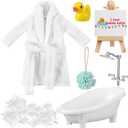 Outus 7 Pcs Christmas Doll Accessories Kit Holiday Doll Bath Clothes Set Include Yellow Bathrobe Bathtub Bath Ball Duck Bubble Card Display Stand for Christmas DIY Activity