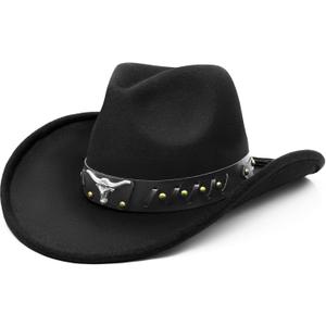 WQWOVRVO Cowboy Hat,Cowgirl Hat,Cowboy Hats for Women Men Western Cowgirl Hats White/Black (Black), One Size