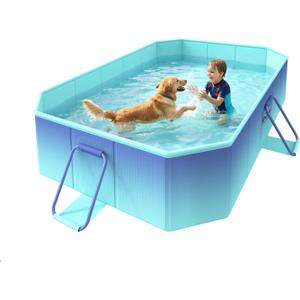 HeySplash Foldable Pool, Non-Inflatable Swimming Pool with Rigid Puncture-Proof Hard Composite Board, Kiddie Pool Outdoor Pool, Adults & Kids Pool for Backyard Garden Dog Pool 59"45"17", Ice Blue