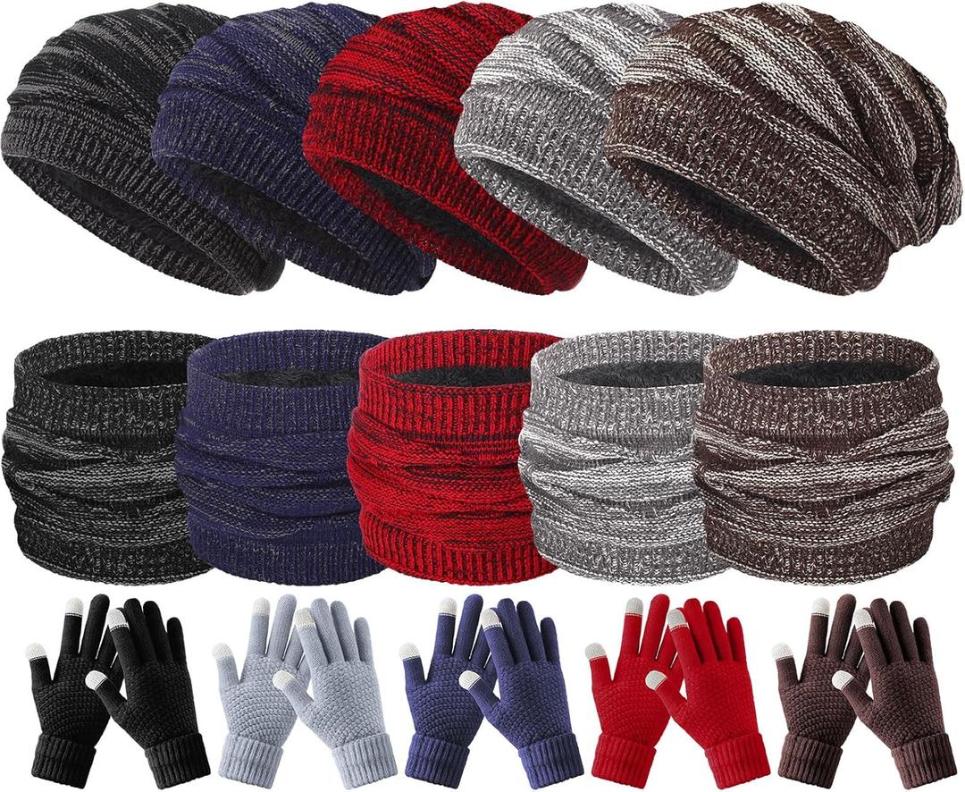Liitrsh 20 Pcs Winter Hat Scarf Gloves Earmuffs Set Warm Beanie Hat Knit Gloves Neck Warmer Fleece Earmuffs for Men Women (Classic Color)