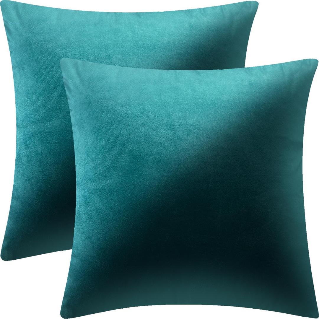 Bunliuys 2 Pack 18x18 Pillow Cover Velvet Pillow Covers, Square Throw Pillow Covers for Living Room Decorations Throw Pillow Case, Throw Pillow Cover Cushion Cover For Sofa Bedroom Car, Teal Velvet