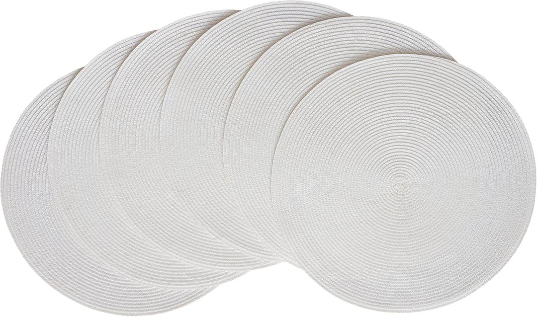 HODJOY Placemat, Round Woven Placemat for Indoor and Outdoor, 15", Set of 6 (White)