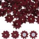 PATIKIL Fabric Flowers, 30 Pcs 2" Rhinestone Pearls Sewing Fabric Flowers for DIY Crafts Appliques Wedding Birthday Party Decoration, Maroon