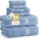 LANE LINEN 100% Cotton Bath Towels 6 Piece Set - Super Soft, Quick Dry & Absorbent - 2 Bath, 2 Washcloths, 2 Hand Towels for Bathroom - Hotel Quality, Minimal Lint after 3 Washes - Cerulean Blue