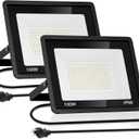 100W LED Outdoor Flood Light 2-Pack IP66 Waterproof Security Light with Plug Super Bright 6000K Daylight White Flood Lights Outdoor Linght for Arage, Yard, Garden, Stadium, Playground, Aren