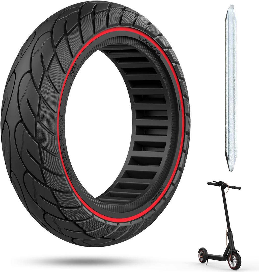 Cooryda 60/70-6.5 Scooter Tire, 10x2.50 Solid Scooter Tire 10 inch Electric Rubber Tubeless Wheels for Ninebot G30 Max / G30D Front or Rear Replacement Tires 1pc Red