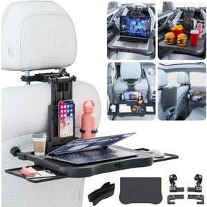 Large Foldable Backseat Tray Table, Car Laptop Desk with Cup Holder, Back Headrest Passenger Food Tray, Phone Tablet Holder, Multifunctional Travel Desk, Car Essentials for Kids & Long Road Trips