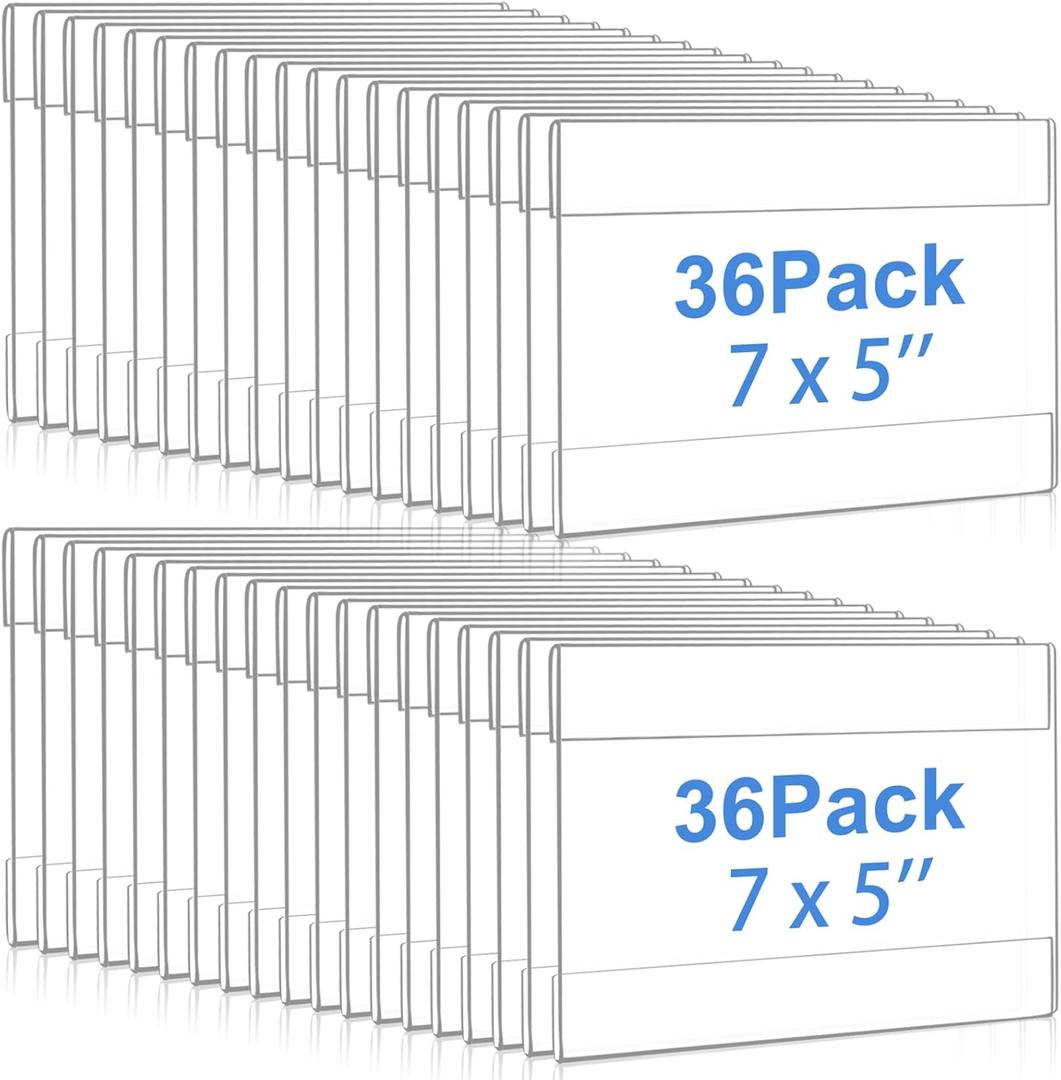 Maitys 36 Pcs Acrylic Wall Mounted Sign Holder Vertical Plastic Clear Frames No Drilling Wall Mounted Sign Holder with Adhesive Tape for Displaying Document Flyer Poster (5 x 7 Inch)