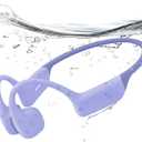 Full-Coverage Liquid Silicone Swimming Headphones, IP68 Waterproof Underwater Headphones, Bluetooth 6.0&MP3 with 32GB Memory Card, Soft/Skin-Comfortable Open Ear Bone Conduction Swim Earbuds(Purple)