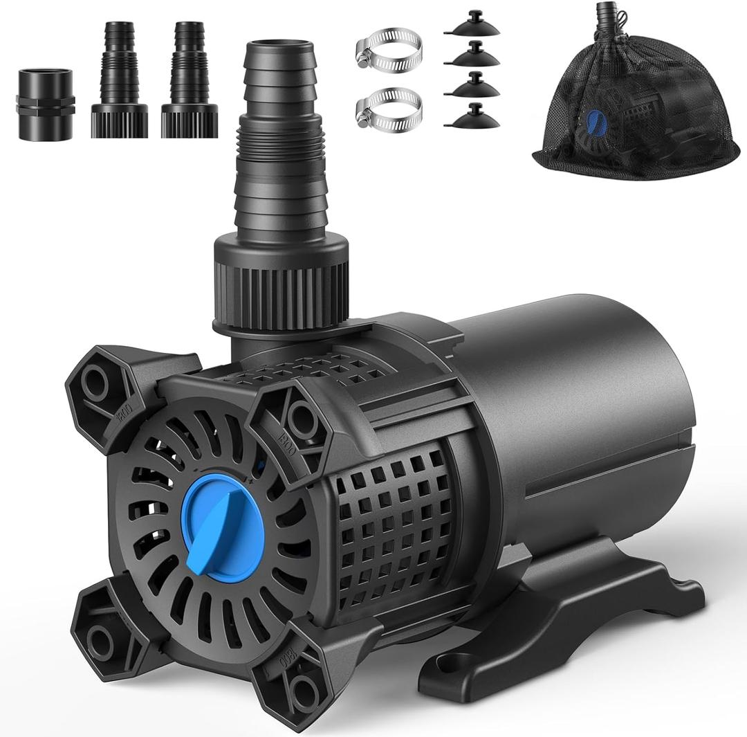 OYO Water 1300 GPH Pond Pump Set, 72W Submersible Water Pump for Outdoor Ponds, Adjustable Flow for Waterfalls & Fountains, Dual Installation Options, Includes Filter Bag & 20.3 ft Power Cord