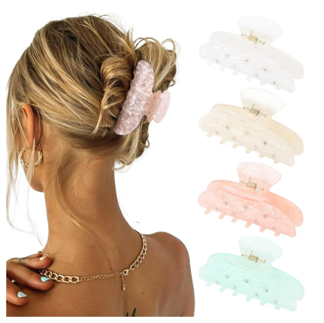 4Pcs Large Acrylic Clips - Big Non-Slip Banana Barrettes for Thick Hair, Strong Hold Jaw Clips for Women Girls