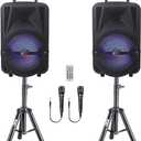 Amazon.com: QFX PBX-800TWS 8-Inch TWS Bluetooth Stereo PA System with 2 8" Speakers, 2 Microphones, 2 Stands, and a Remote Control : Musical Instruments