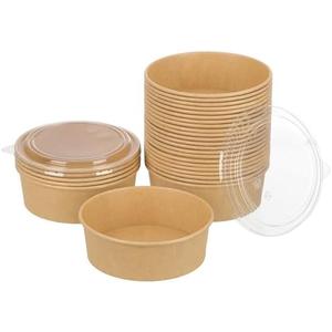 GHEIR 100 Pack 38 oz Disposable Bowls with Lids, Kraft Paper Salad Bowls with Lids, Paper Soup Bowls Food Container for Cold/Hot Food or Takeout