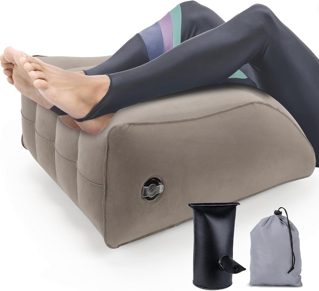 Wedge Pillow for Sleeping - Inflatable Leg Elevation Pillow for Swelling, Circulation, Leg & Back Pain Relief, Leg Elevating Pillow, Leg Pillow for Post-Surgery, Hip, Foot, Ankle Recovery (Grey)