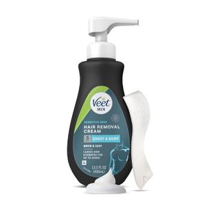 Veet Hair Removal Cream For Men, 5 Min Sensitive Skin, Hair Removal Gel For Body, Chest & Back, Dermatologically Tested, 13.5 FL OZ w/ Spatula